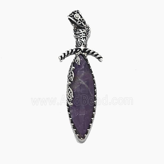 Gemstone Pendant, Antique Silver Plated