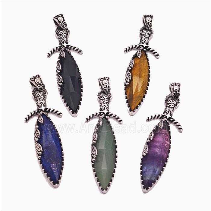 Gemstone Pendant, Antique Silver Plated