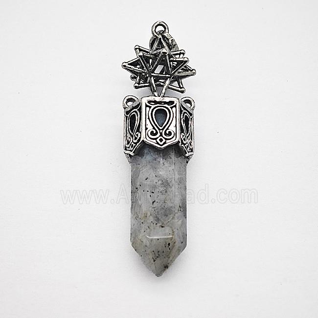 Gemstone Pendant, Antique Silver Plated