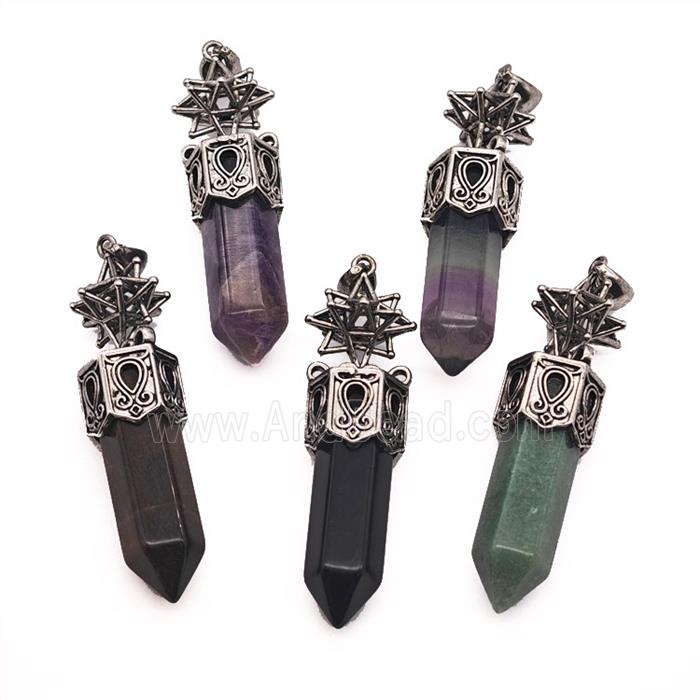 Gemstone Pendant, Antique Silver Plated