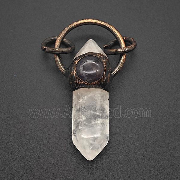 Gemstone Pendant, Red Copper Plated