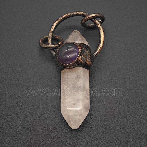 Gemstone Pendant, Red Copper Plated