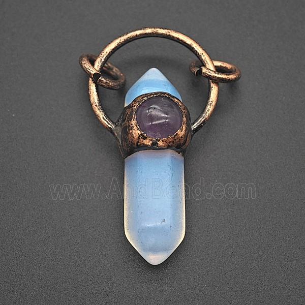 Gemstone Pendant, Red Copper Plated