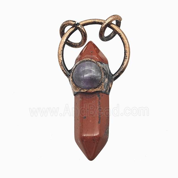 Gemstone Pendant, Red Copper Plated