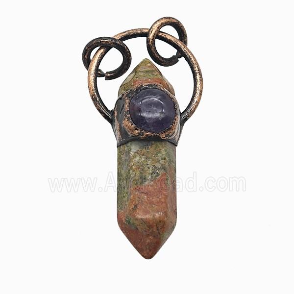 Gemstone Pendant, Red Copper Plated