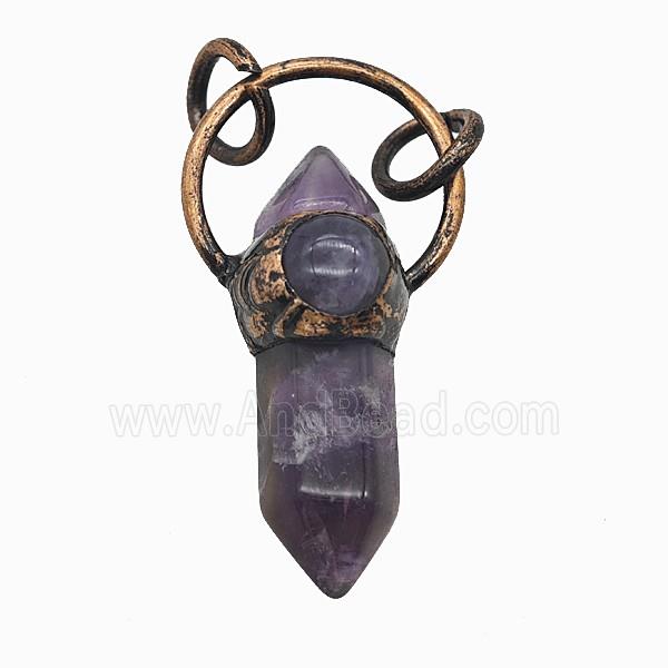 Gemstone Pendant, Red Copper Plated