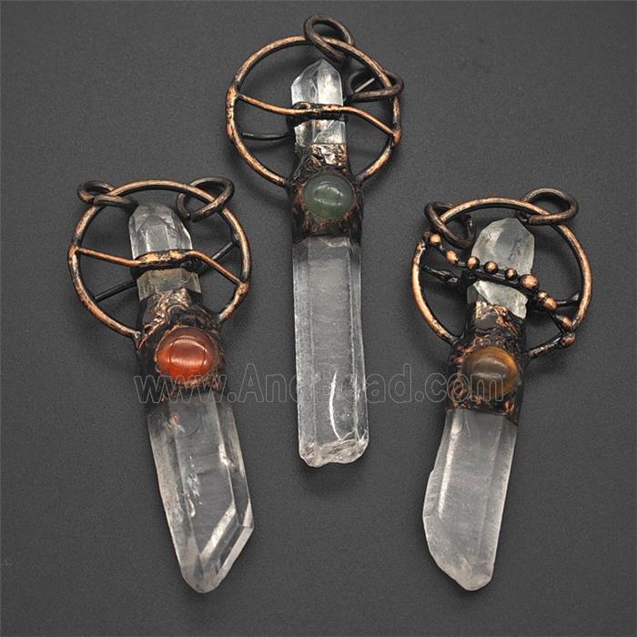 Gemstone Pendant, Red Copper Plated