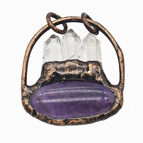 Gemstone Pendant, Red Copper Plated