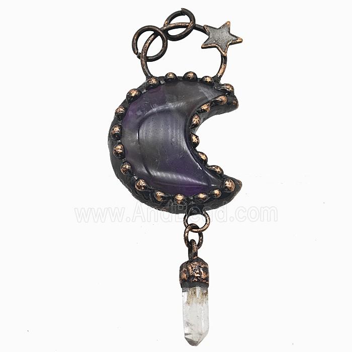 Gemstone Pendant, Red Copper Plated