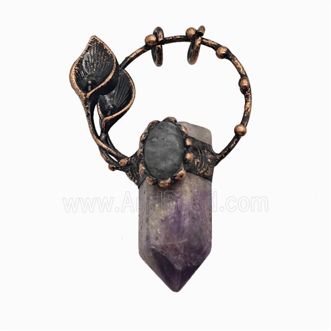 Gemstone Pendant, Red Copper Plated