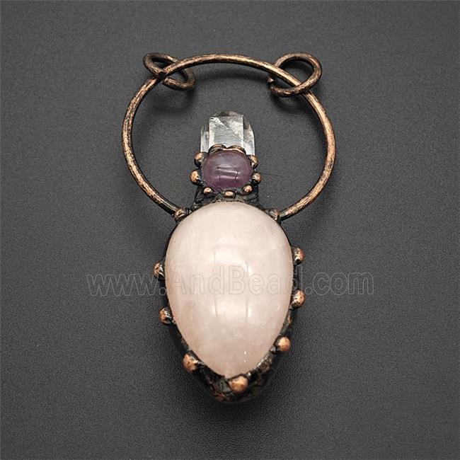 Gemstone Pendant, Red Copper Plated