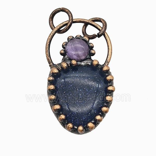Gemstone Pendant, Red Copper Plated