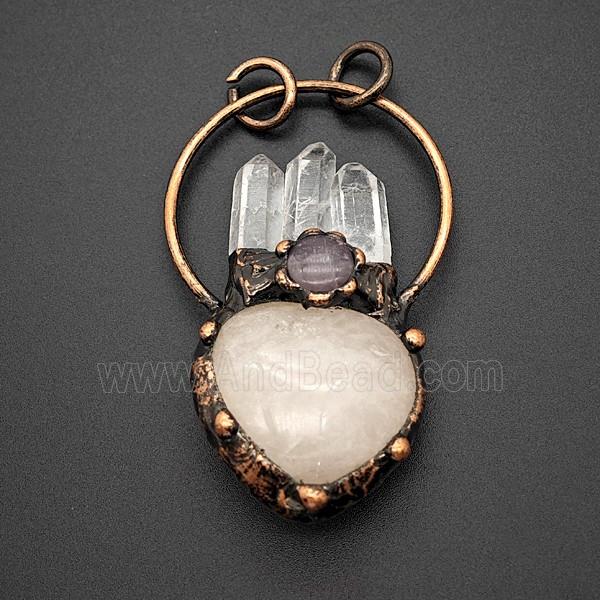 Gemstone Pendant, Red Copper Plated