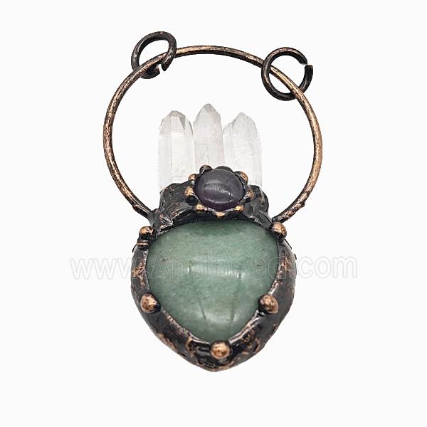 Gemstone Pendant, Red Copper Plated