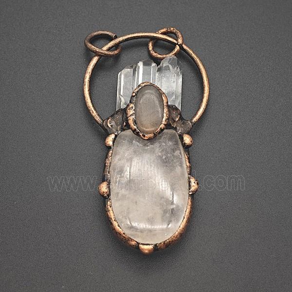 Gemstone Pendant, Red Copper Plated