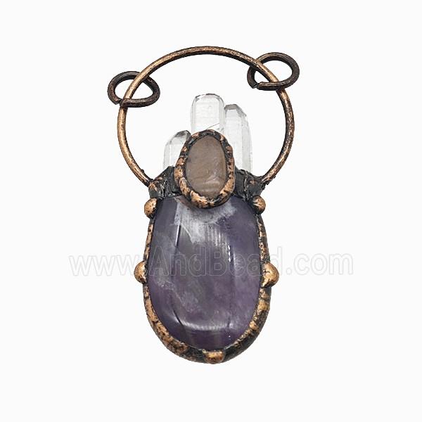 Gemstone Pendant, Red Copper Plated