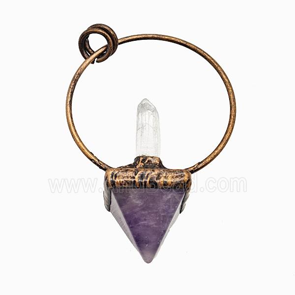 Gemstone Pendant, Red Copper Plated