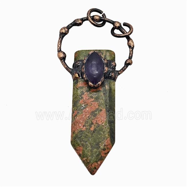 Gemstone Pendant, Red Copper Plated