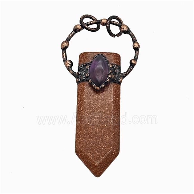 Gemstone Pendant, Red Copper Plated