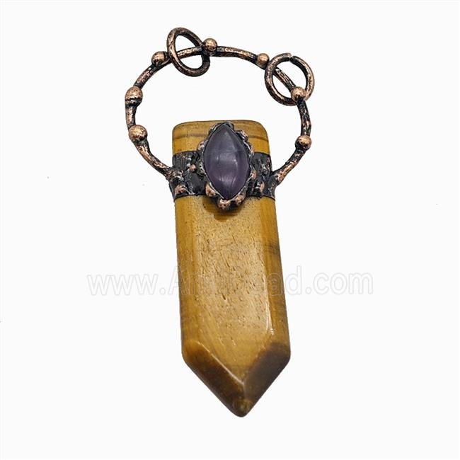 Gemstone Pendant, Red Copper Plated
