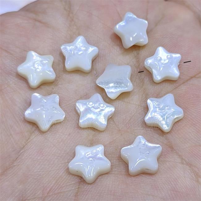 White MOP Shell Star Beads Smileface