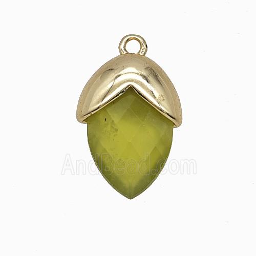 Olive Dye Jade Oval Pendant Copper Gold Plated