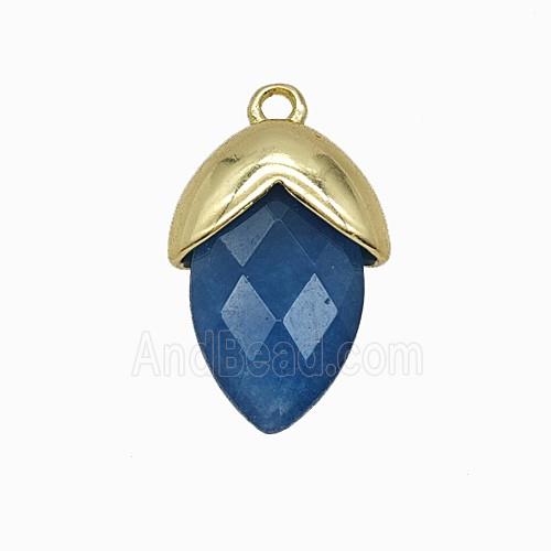 Blue Dye Jade Oval Pendant Copper Gold Plated