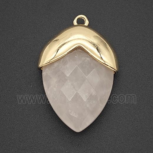 Lt.pink Rose Quartz Oval Pendant Copper Gold Plated