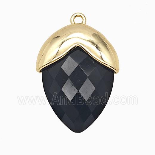 Black Obsidian Oval Pendant Copper Gold Plated