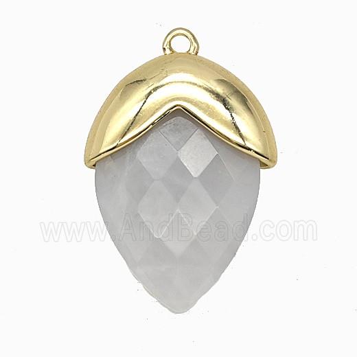 Whitegray Dye Jade Oval Pendant Copper Gold Plated