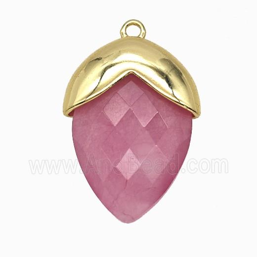 Pink Dye Jade Oval Pendant Copper Gold Plated