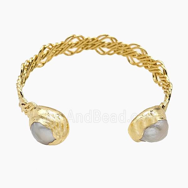Copper Bangle With Pearl Gold Plated