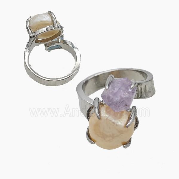 Copper Rings With Pearl Amethyst Platinum Plated