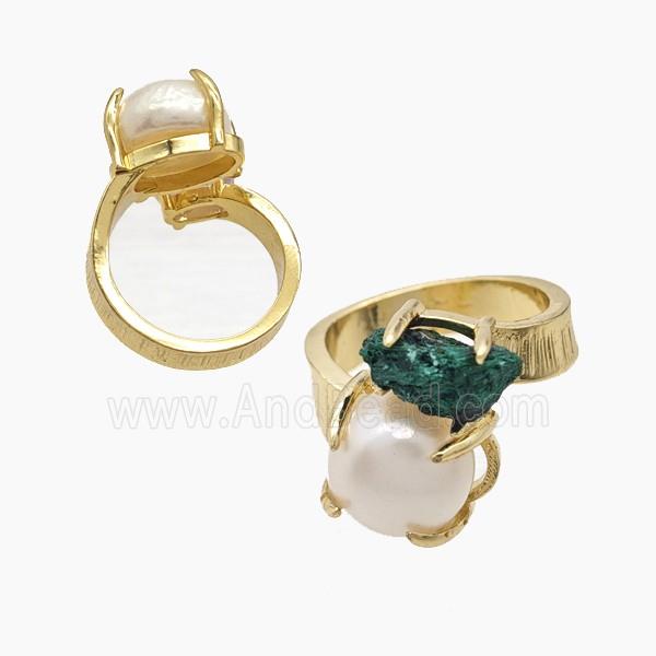 Copper Rings With Pearl Malachite Gold Plated