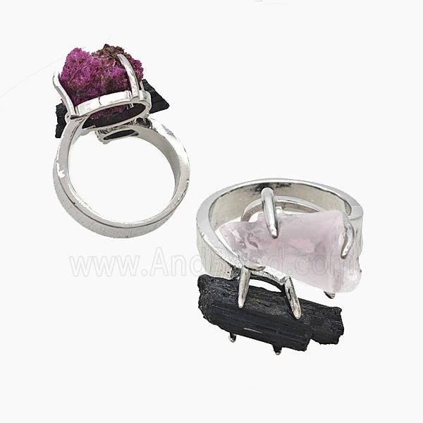 Copper Rings With Black Tourmaline Amethyst Platinum Plated