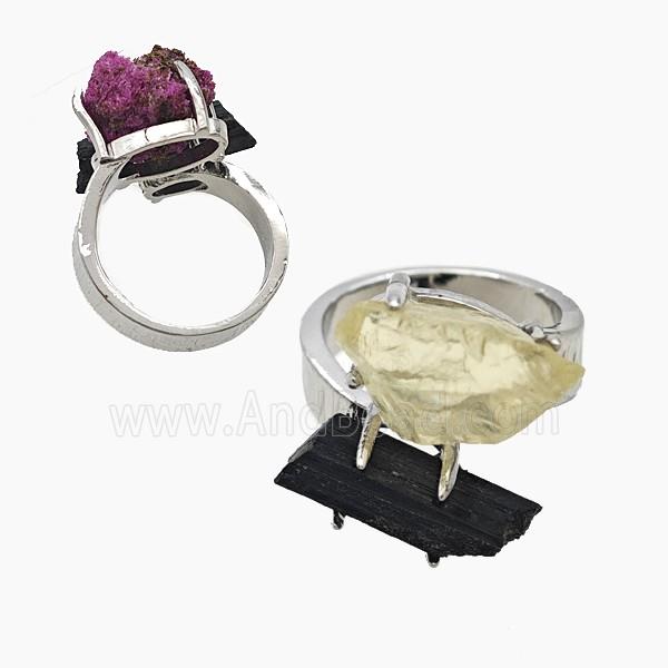 Copper Rings With Black Tourmaline Lemon Quartz Platinum Plated