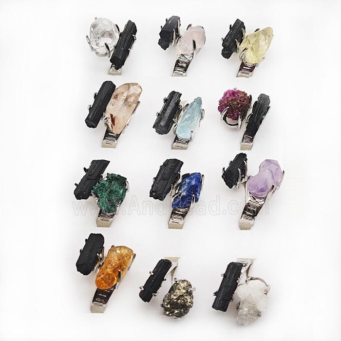 Copper Rings With Gemstone Mineral Platinum Plated Mixed