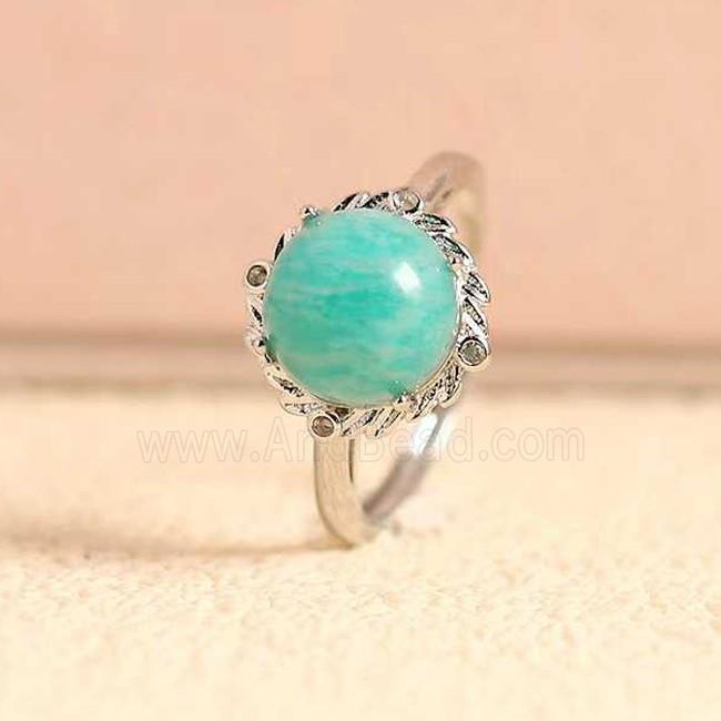 Green Amazonite Copper Rings Platinum Plated