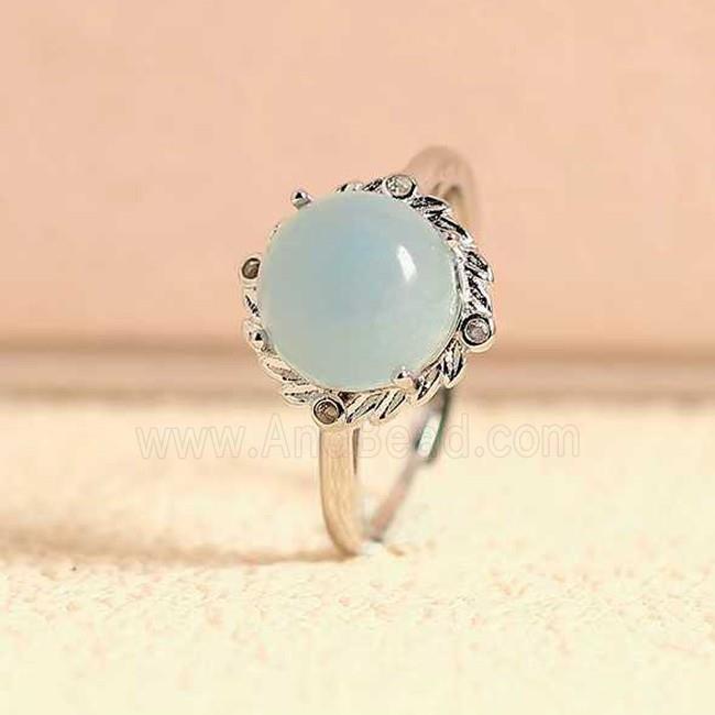 Blue Aquamarine Copper Rings Platinum Plated