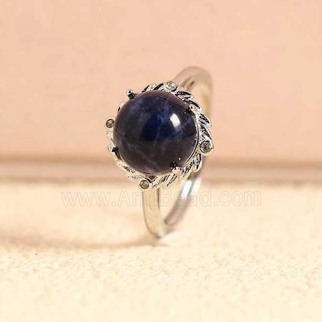 Blue Sodalite Copper Rings Platinum Plated