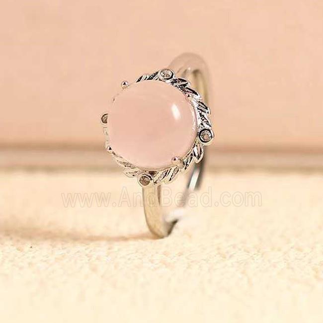 Pink Rose Quartz Copper Rings Platinum Plated