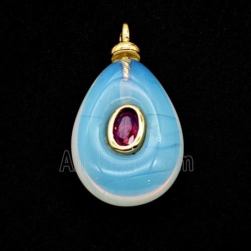 Opalite Teardrop Pendant Pave Zirconia
