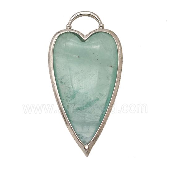 Natural Green Fluorite Heart Pendant Platinum Plated