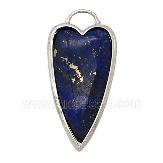 Natural Blue Lapis Lazuli Heart Pendant Platinum Plated