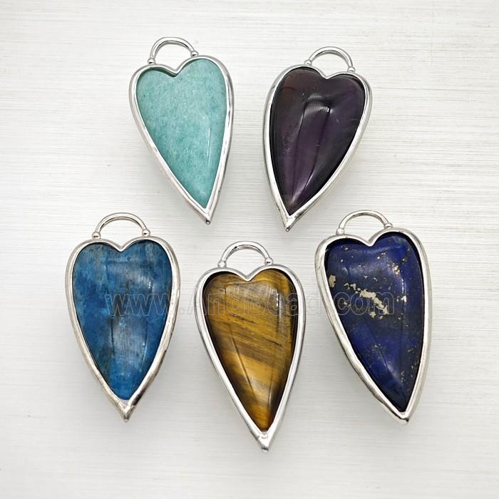 Natural Gemstone Heart Pendant Platinum Plated Mixed