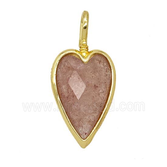 Natural Pink Strawberry Quartz Heart Pendant Gold Plated