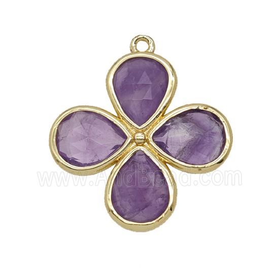 Natural Purple Amethyst Clover Pendant Gold Plated