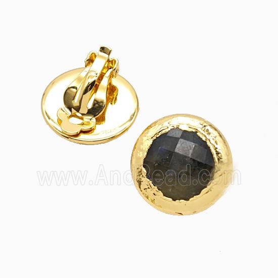 Labradorite Copper Clip Earrings Gold Plated