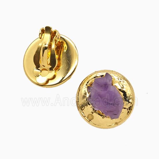 Amethyst Copper Clip Earrings Gold Plated