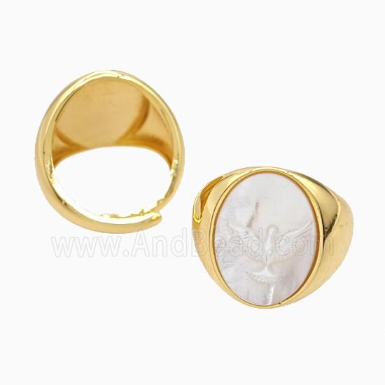 Copper Rings Pave MOP Shell Eagle Adjustable Gold Plated